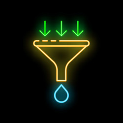 neon funnel filtering three streams combining vector image