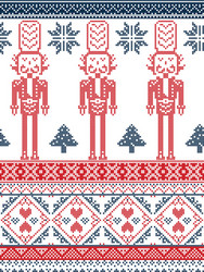 nordic xmas pattern with nutcracker red and blue vector