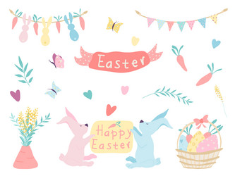 Easter postcard rabbits and garlands vector