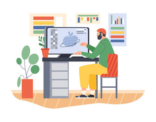 man designer character making 3d object vector image