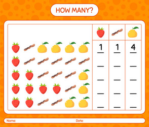 how many counting game with fruit worksheet vector image