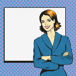 woman with blank white paper poster pop art comic vector