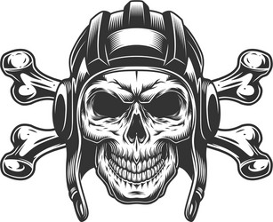 vintage monochrome skull in tankist helmet Vector Image