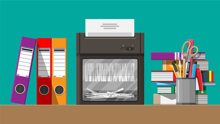 Paper document in shredder machine vector