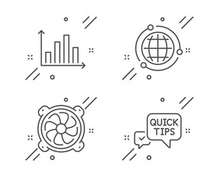 Globe diagram graph and computer fan icons set vector