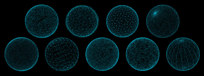 3d sphere globe grid and wireframe network balls vector image