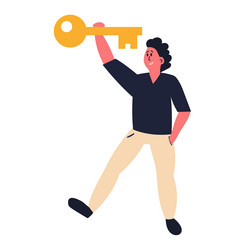 Man find key for keyhole and business concept vector