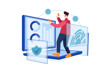 man working on blockchain technology vector