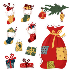 set christmas elements in trendy flat style vector