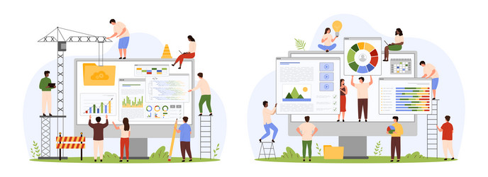 website creation by tiny people and development vector image