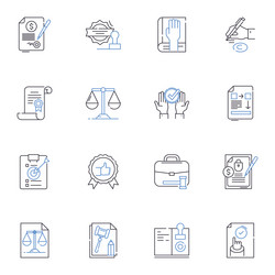 juridical line icons collection law judge court vector