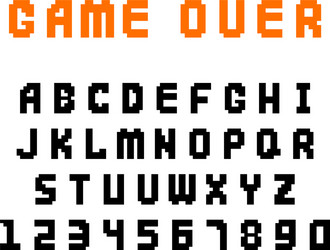 Pixel retro font video computer game design 8 bit vector