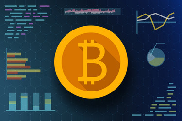 gold bitcoin front view on digital background vector image