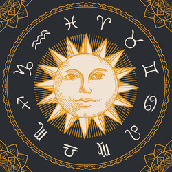 Zodiac Circle with Sun & Floral Vector Image