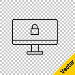 Black line lock on computer monitor screen icon vector