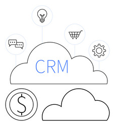 crm cloud with connected icons for communication vector image