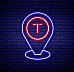 glowing neon line map pointer with taxi car icon vector image