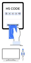 hand inserting a card into device displaying hs vector image
