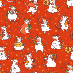 Red christmas seamless pattern with set vector