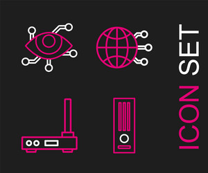 Set line video game console router and wi-fi vector