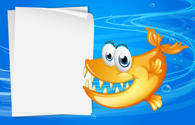 a fish with sharp teeth beside an empty paper vector image