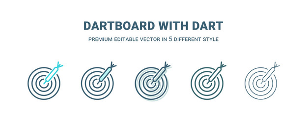 Dartboard with dart icon in 5 different style vector