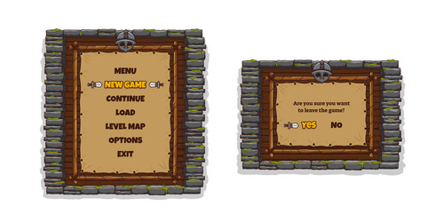 game menu frame with buttons helmet stone wall vector image