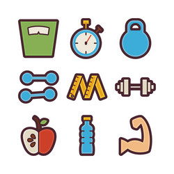 fitness and dieting items modern flat icons set vector