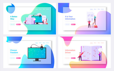 information coding landing page template set tiny vector image