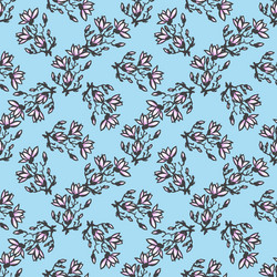 Seamless pattern with twig magnolia chinese style vector