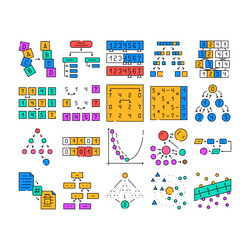 sorting algorithm data filter icons set vector image