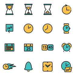 Flat Line Time Icons - Clock Set vector image