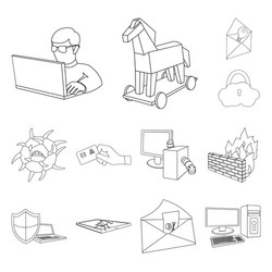 hacker and hacking outline icons in set collection vector