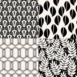 Set black abstract patterns graphic seamless vector