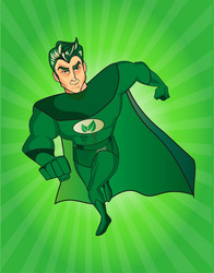 A cartoon superhero character with green cape vector