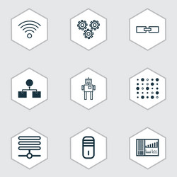set of 9 robotics icons includes mechanism parts vector image