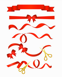 Red glossy ribbon banners set ribbons Royalty Free Vector