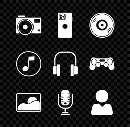 set photo camera smartphone mobile phone vinyl vector