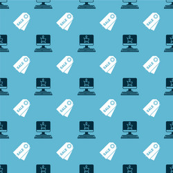 set shopping cart on screen computer and price tag vector image