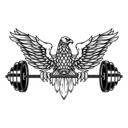 Eagle holding a barbell gym mascot design element Vector Image