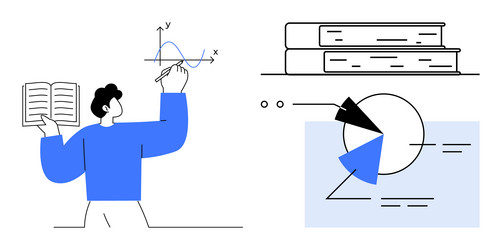 educator explaining graphs and data with books vector image