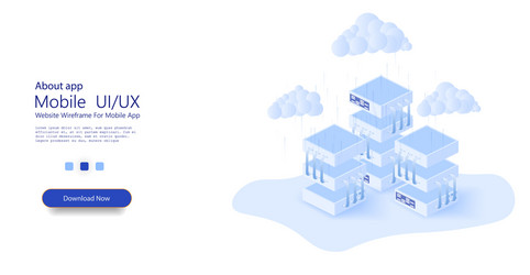 Isometric big data processing digital network vector