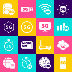 Set mobile with 5g network cloud server vector