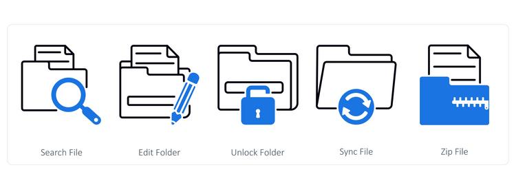 a set of 5 files icons as search file edit folder vector image