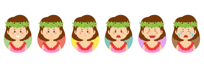 hawaiian avatar with various expression vector