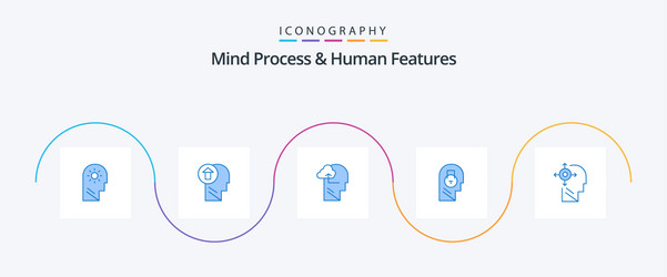 Mind process and human features blue 5 icon pack vector