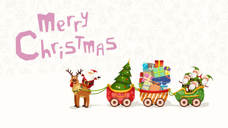 santa claus on reindeer with long sleigh vector