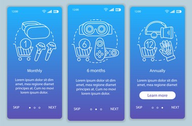 Vr game subscription onboarding mobile app page vector
