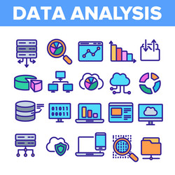 data analysis web storage linear icons set vector image