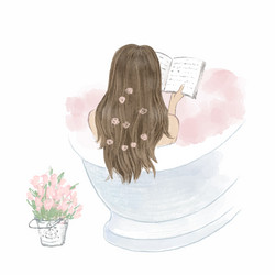 Beautiful girl taking a bath and reading a book vector